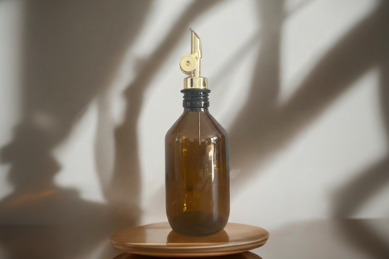 Ölflasche aus Braunglas mit selbsschließendem Ausgießer – Essig- & Olivenölspender